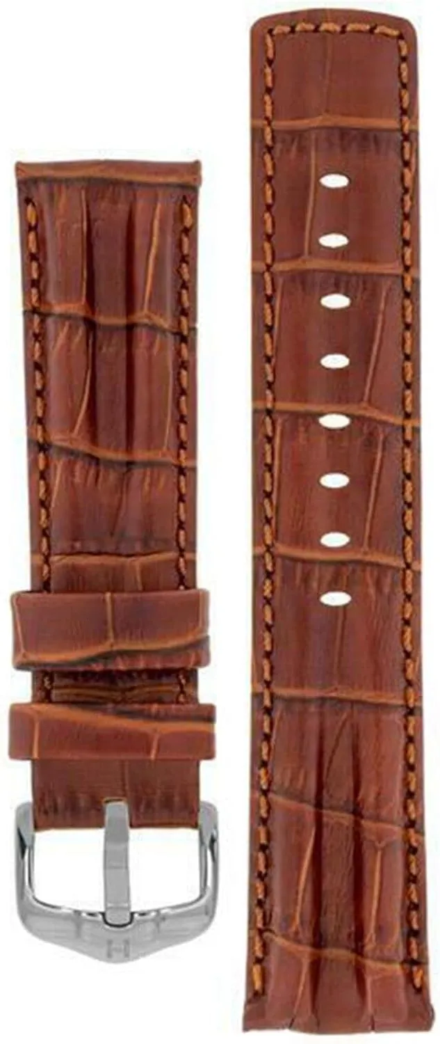 22mm, 24mm HIRSCH Professional Leather Watch bisect Strap - Genuine Leather Padded Stitched - Water Resistant - Black, Blue, Golden Brown - 18mm, 20mm, 