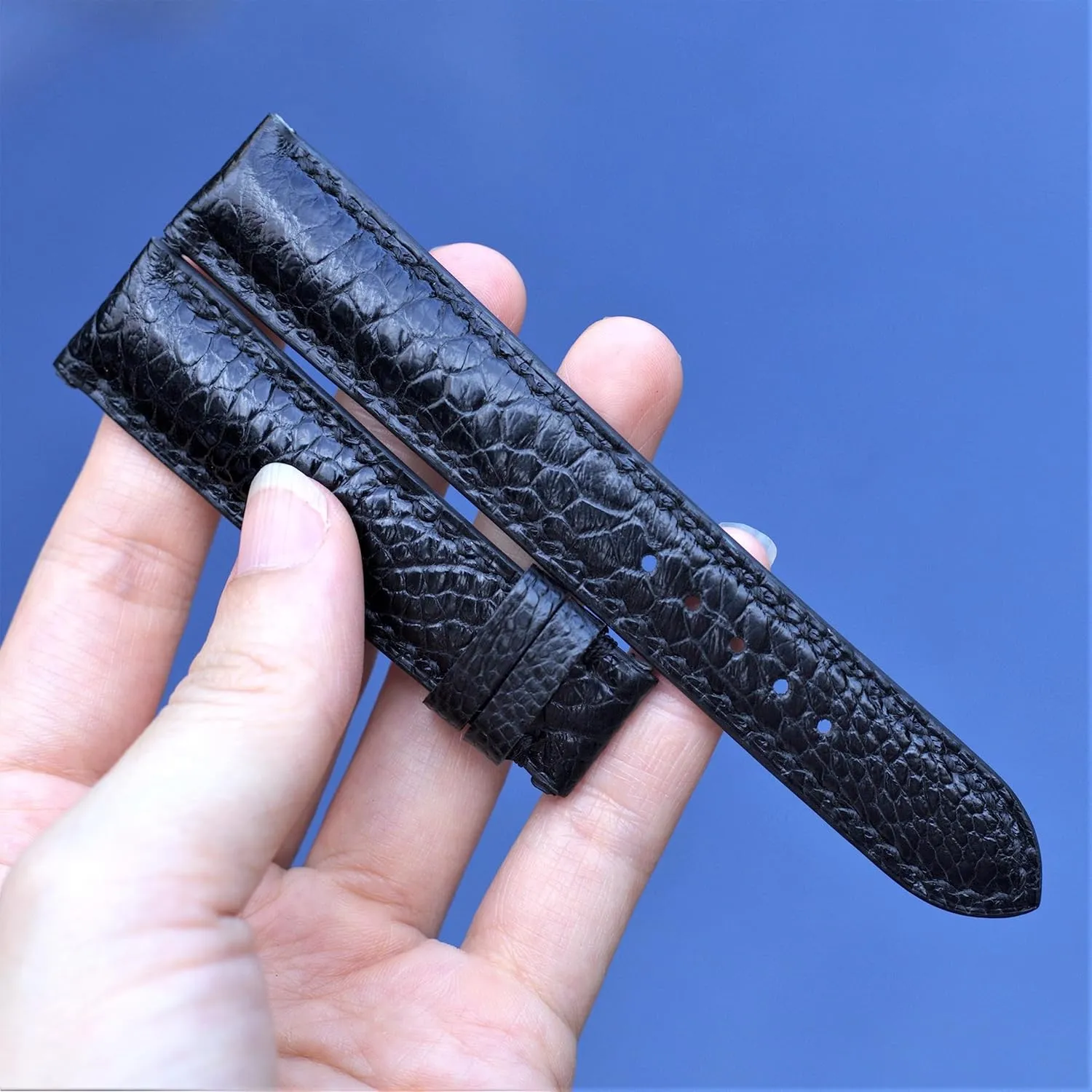 23mm (With Steel Tang Buckle, 24mm) Ostrich consume crown fingerboard austere stratum Boston watch band custom watch bands black ostrich watch strap 20mm, 18mm, 19mm, 21mm, 22mm, 