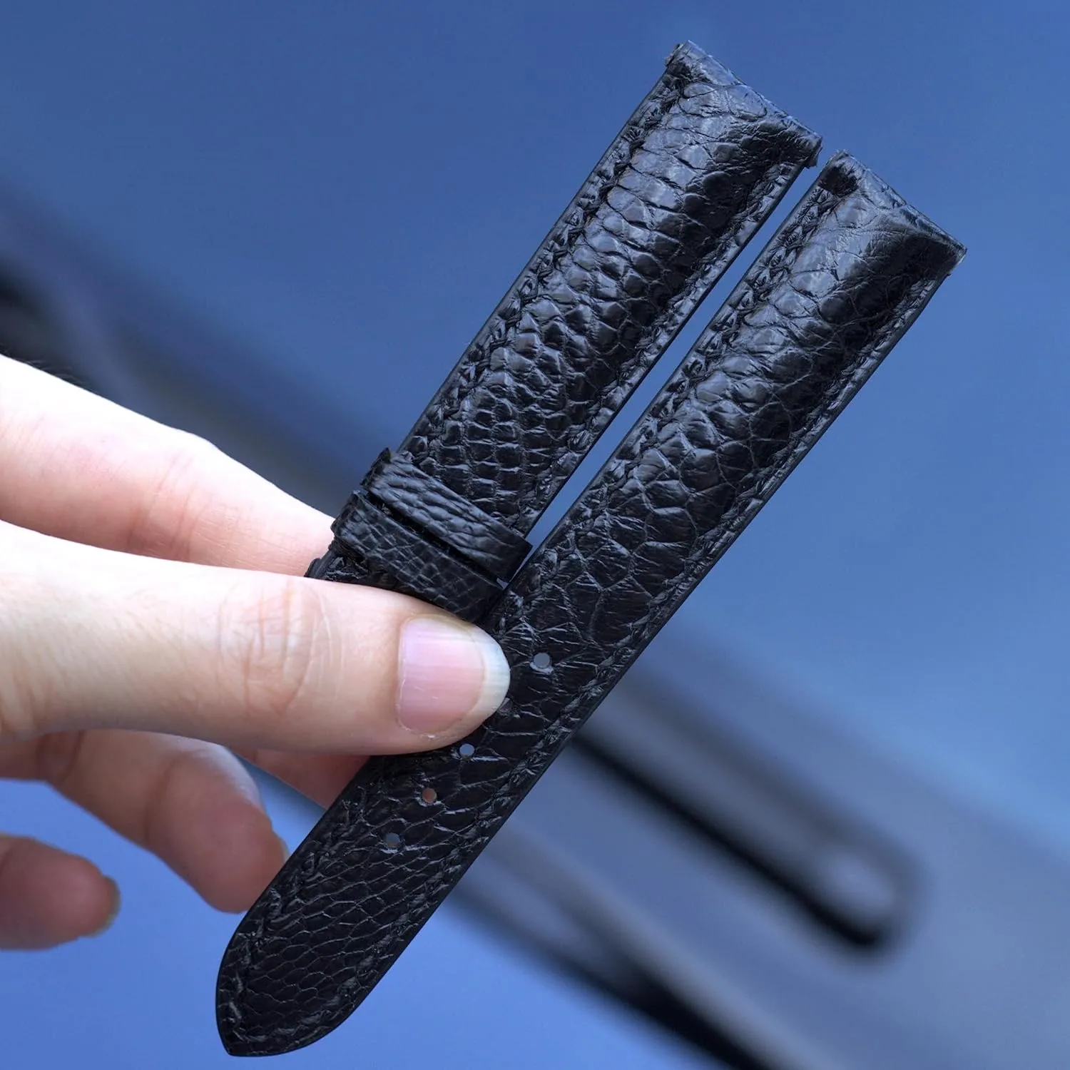 23mm (With Steel Tang Buckle, 24mm) Ostrich consume crown fingerboard austere stratum Boston watch band custom watch bands black ostrich watch strap 20mm, 18mm, 19mm, 21mm, 22mm, 