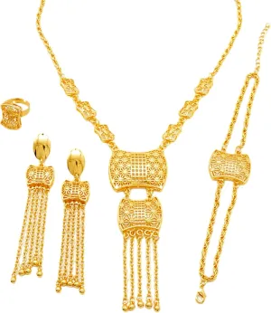 24K timber literalness ceremony Gold Jewelry sets African Women Necklace Wedding Party Accessory 4PCS Dubai 