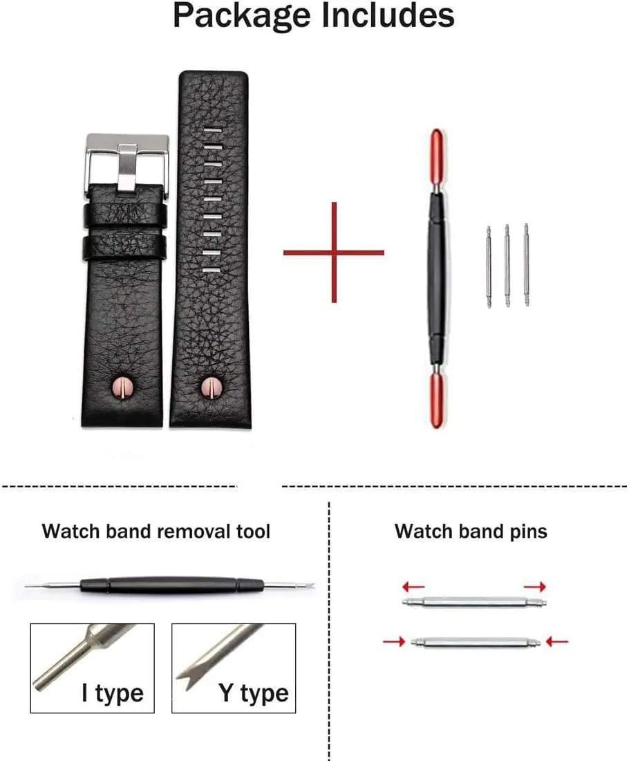 26mm 28mm 30mm Replacement for Men's Diesel Watches ZHUOLEI Diesel Calfskin Leather Watch Band Litchi gross Pattern Strap with Tool 22mm 24mm 