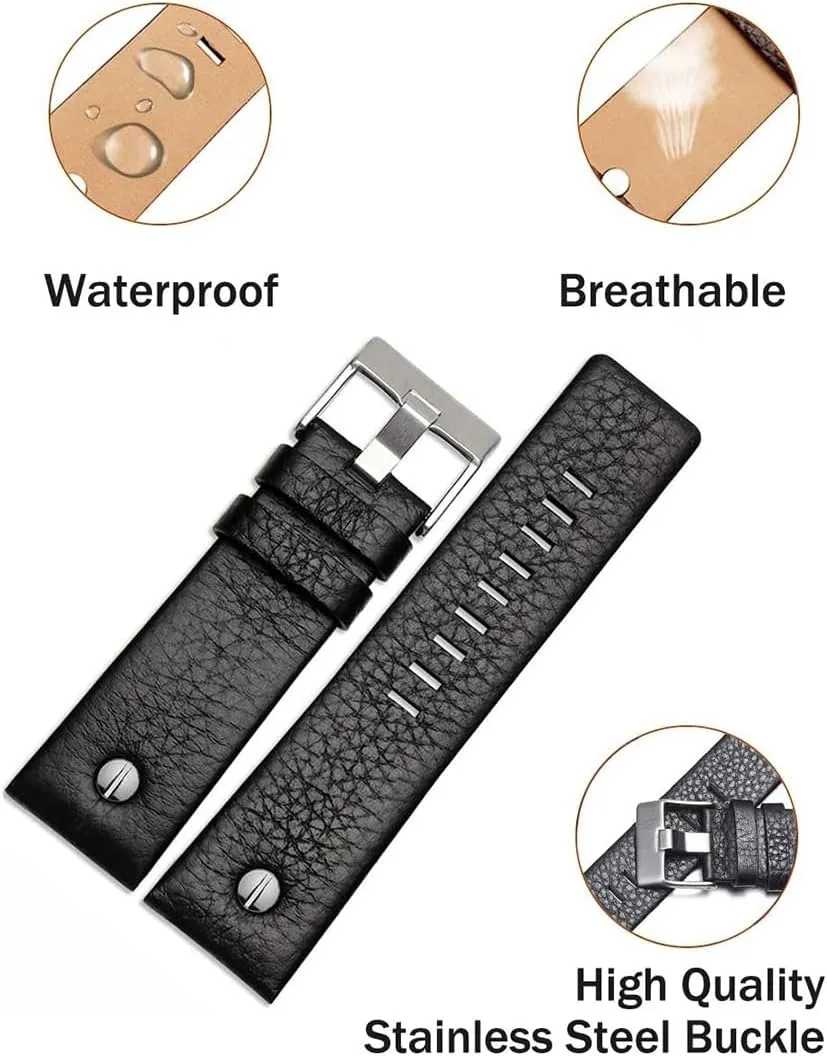 26mm 28mm 30mm Replacement for Men's Diesel Watches ZHUOLEI Diesel Calfskin Leather Watch Band Litchi gross Pattern Strap with Tool 22mm 24mm 