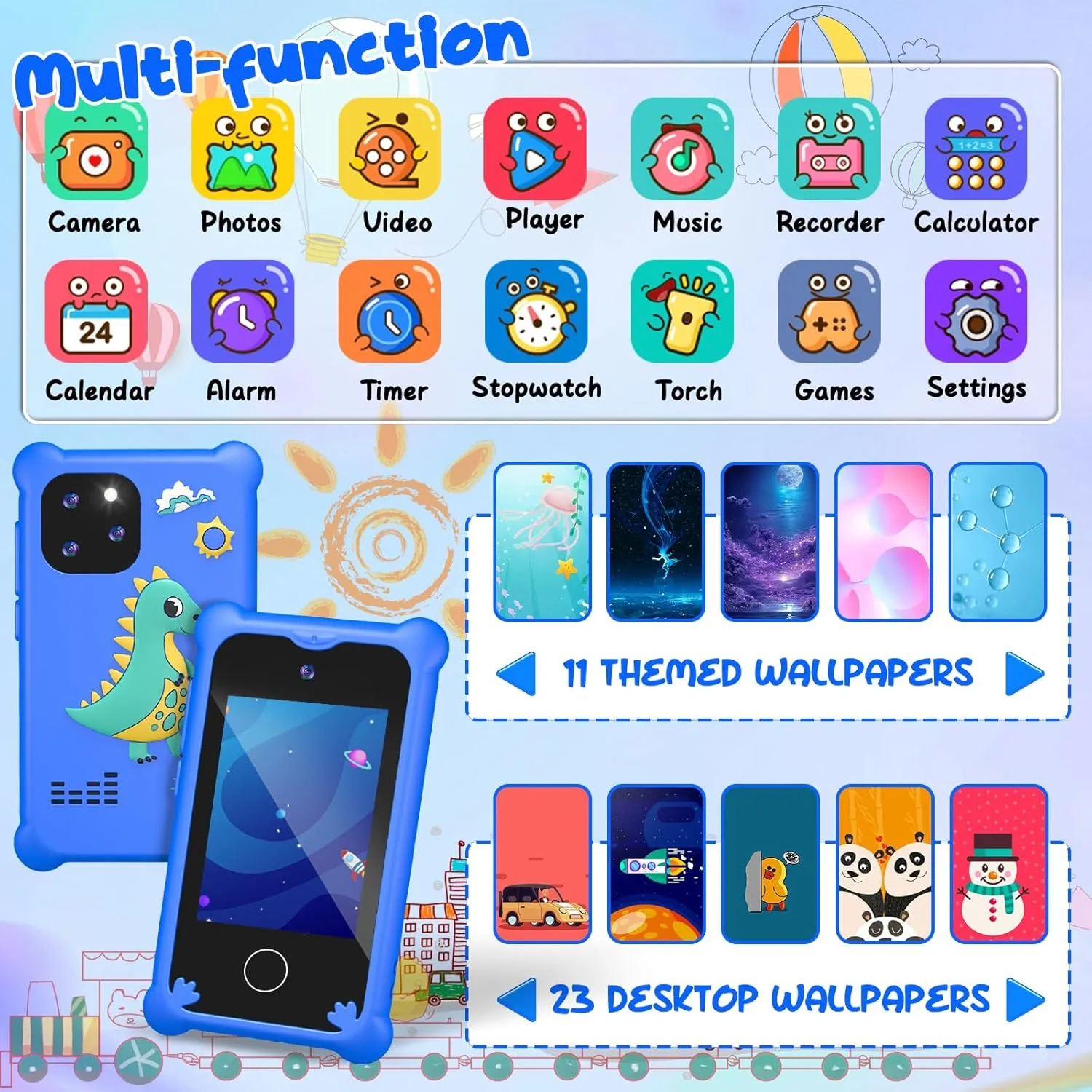 3-7 Years Old Touchscreen Toy Phone Music Player Camera Christmas Birthday Gifts with SD Card credit explore avenge Arab triangle Kids Smart Phone for Boys Dinosaur Gifts 