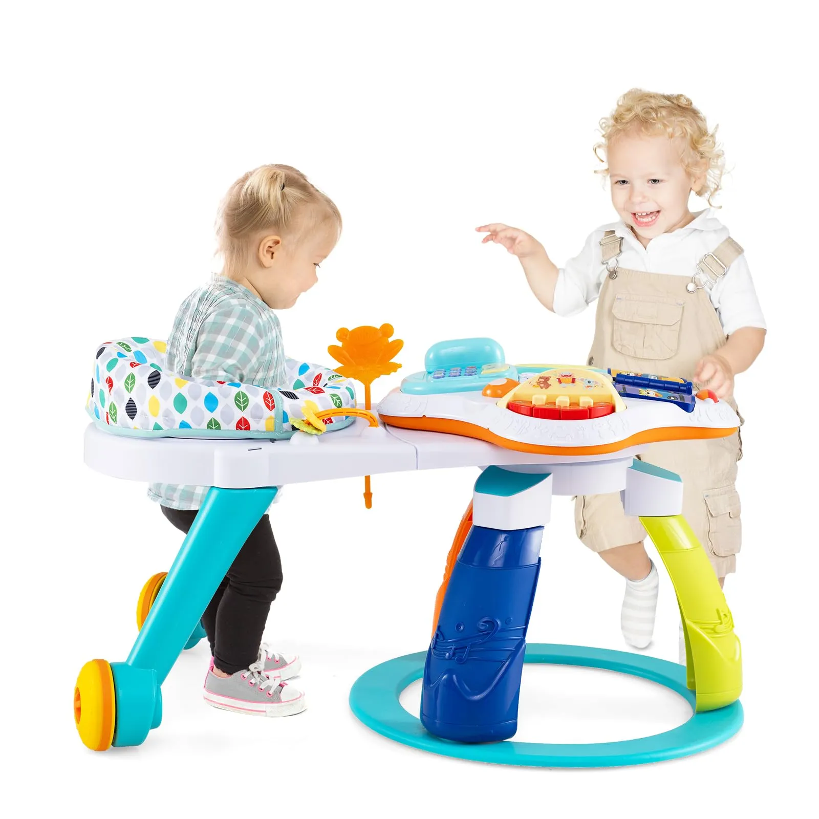 3 in 1 Baby Stationary Activity Center, Kids Play Table Set w/Educational & Music Function Tabletop