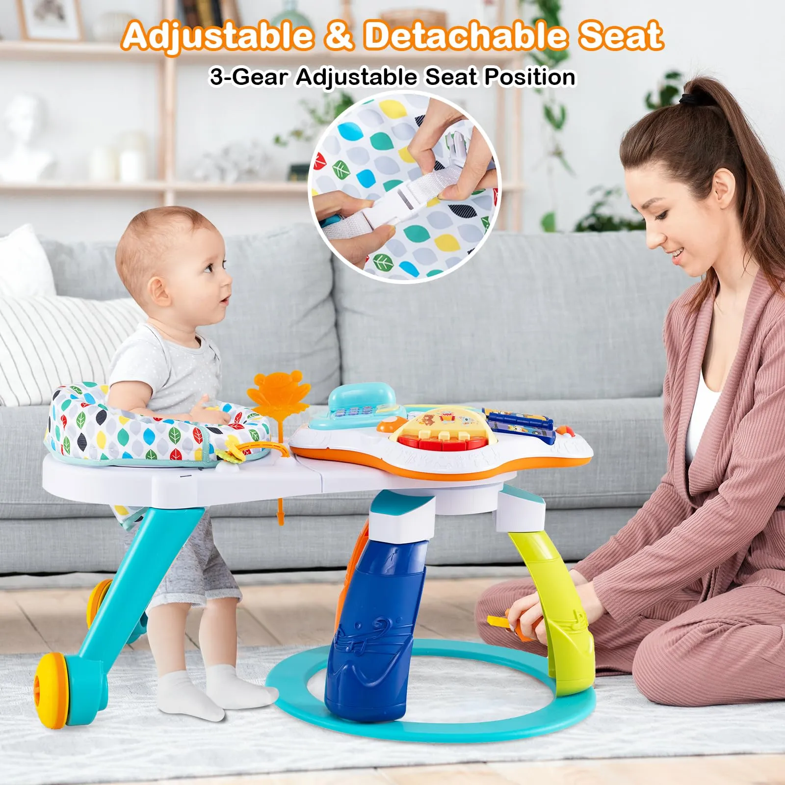 3 in 1 Baby Stationary Activity Center, Kids Play Table Set w/Educational & Music Function Tabletop
