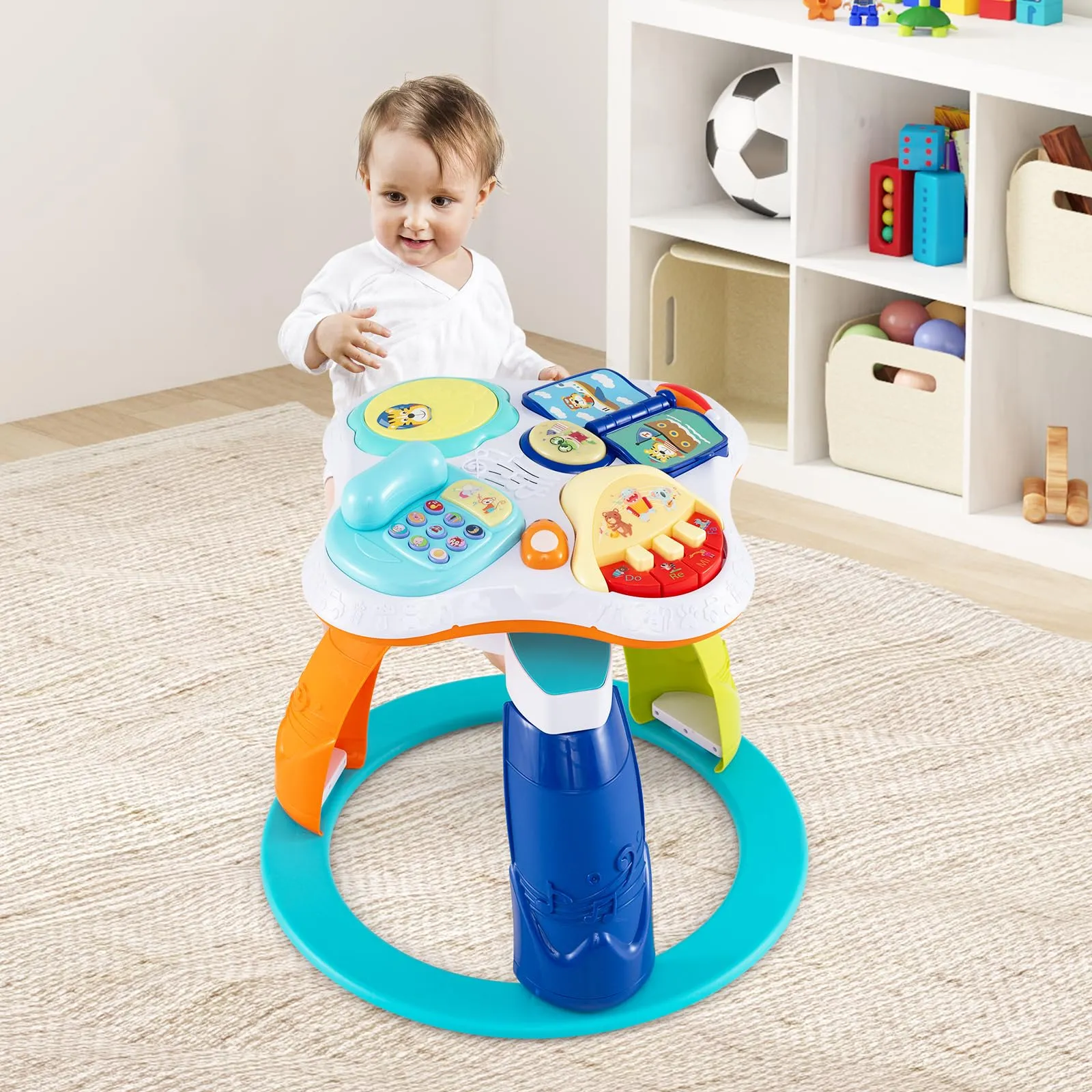 3 in 1 Baby Stationary Activity Center, Kids Play Table Set w/Educational & Music Function Tabletop