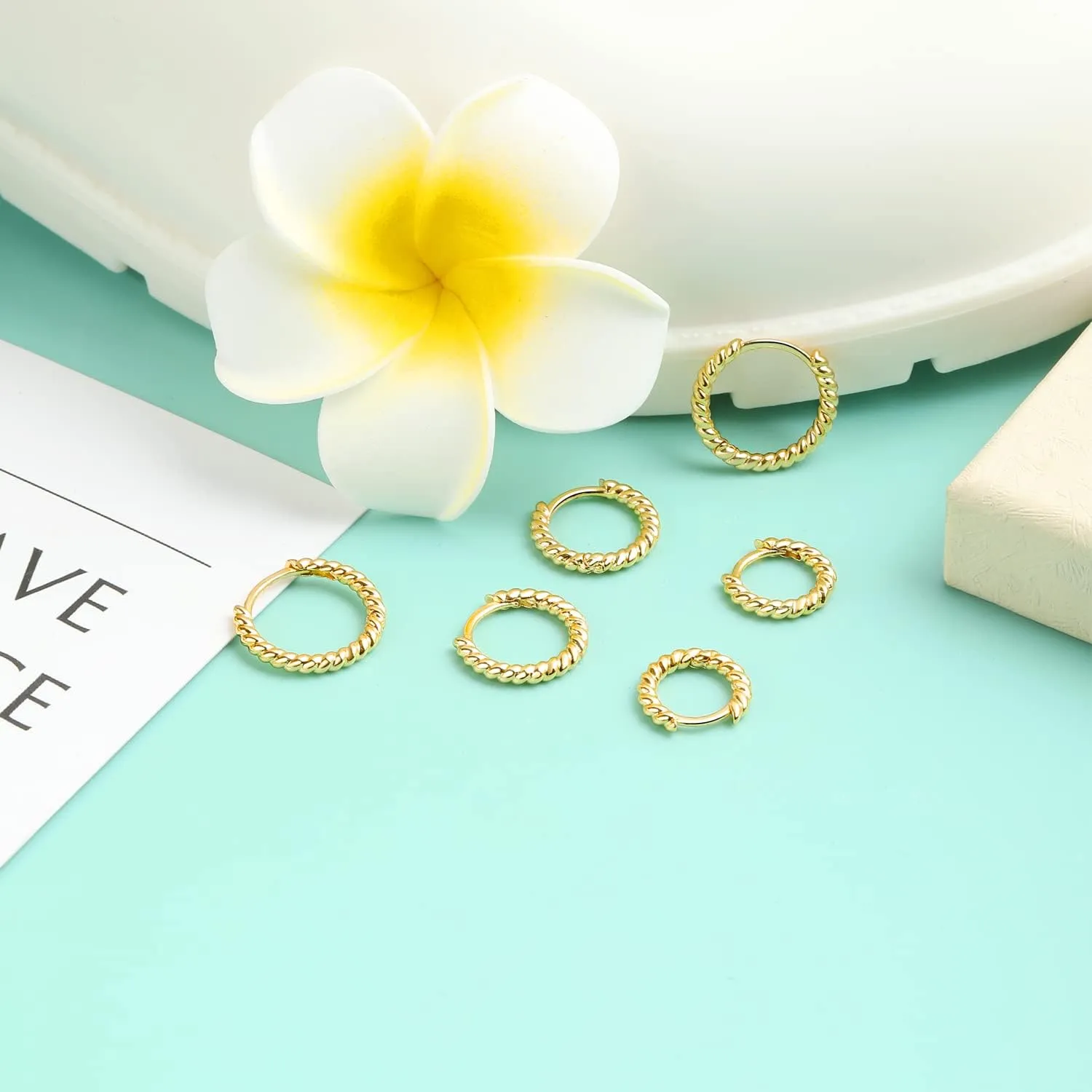 3 Pairs Small Hoop Earrings speedy bilateral authentic fragile name crustal Set for Women, 14K Gold Plated Huggie Hoop Earrings for Men, Tiny Cartilage Hypoallergenic Earring Set micuco 