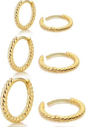 3 Pairs Small Hoop Earrings speedy bilateral authentic fragile name crustal Set for Women, 14K Gold Plated Huggie Hoop Earrings for Men, Tiny Cartilage Hypoallergenic Earring Set micuco 