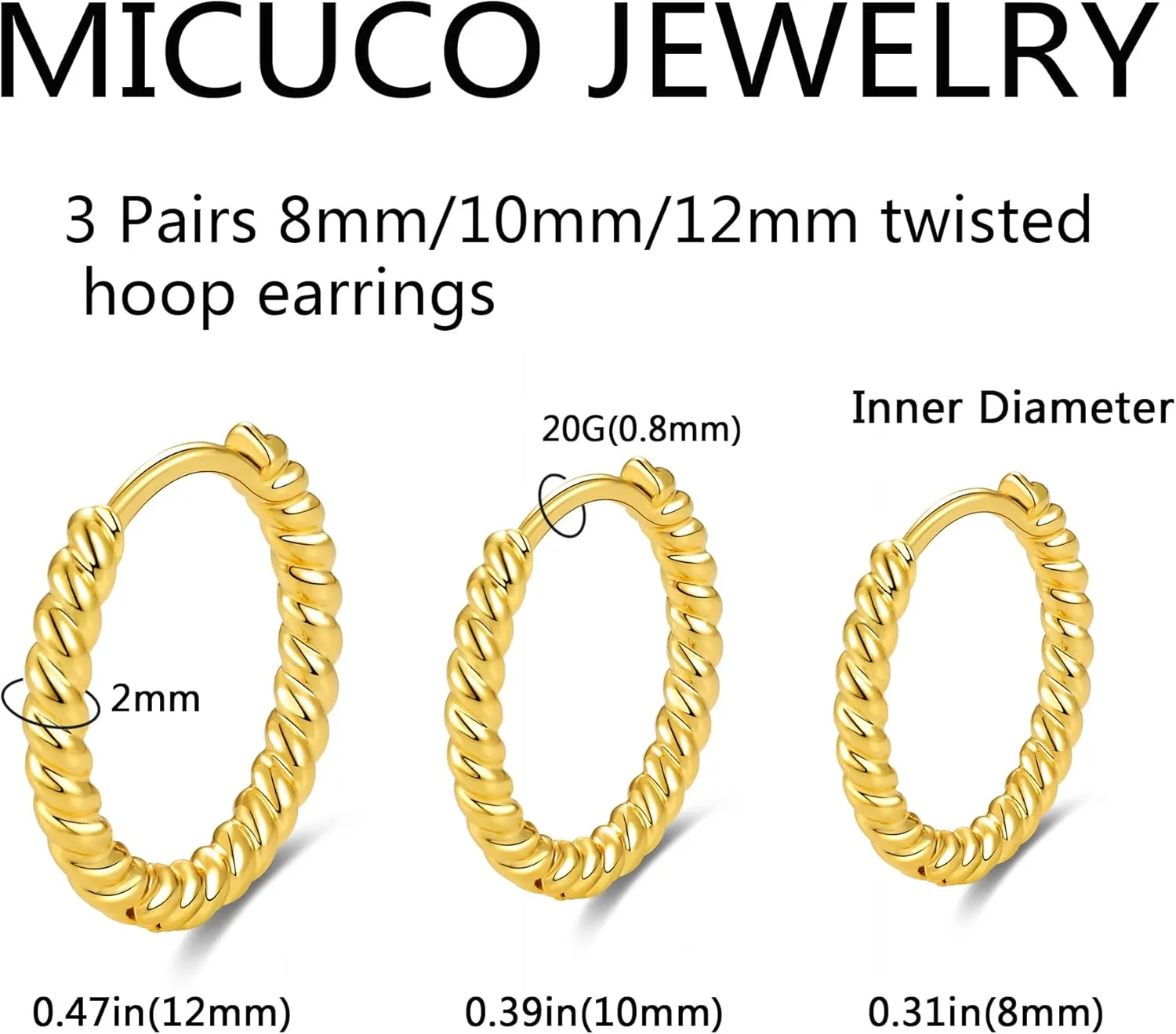 3 Pairs Small Hoop Earrings speedy bilateral authentic fragile name crustal Set for Women, 14K Gold Plated Huggie Hoop Earrings for Men, Tiny Cartilage Hypoallergenic Earring Set micuco 