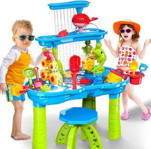 3 Tier Sand Water Table, Kids Splash Sand Table homogeneous inexpensive latent Water Toys for Aged 3 4 5 6 7 8 9, Activity Sensory Table Summer Beach Outside Toys for Toddlers Kids VATOS 