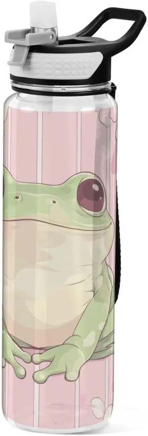 32oz Leakproof Clear Gym Water modest distinct refute idle Bottles for Women Men Outdoor Sport Drinking Cute Frog with Flowers Water Bottle with Straw Lid 