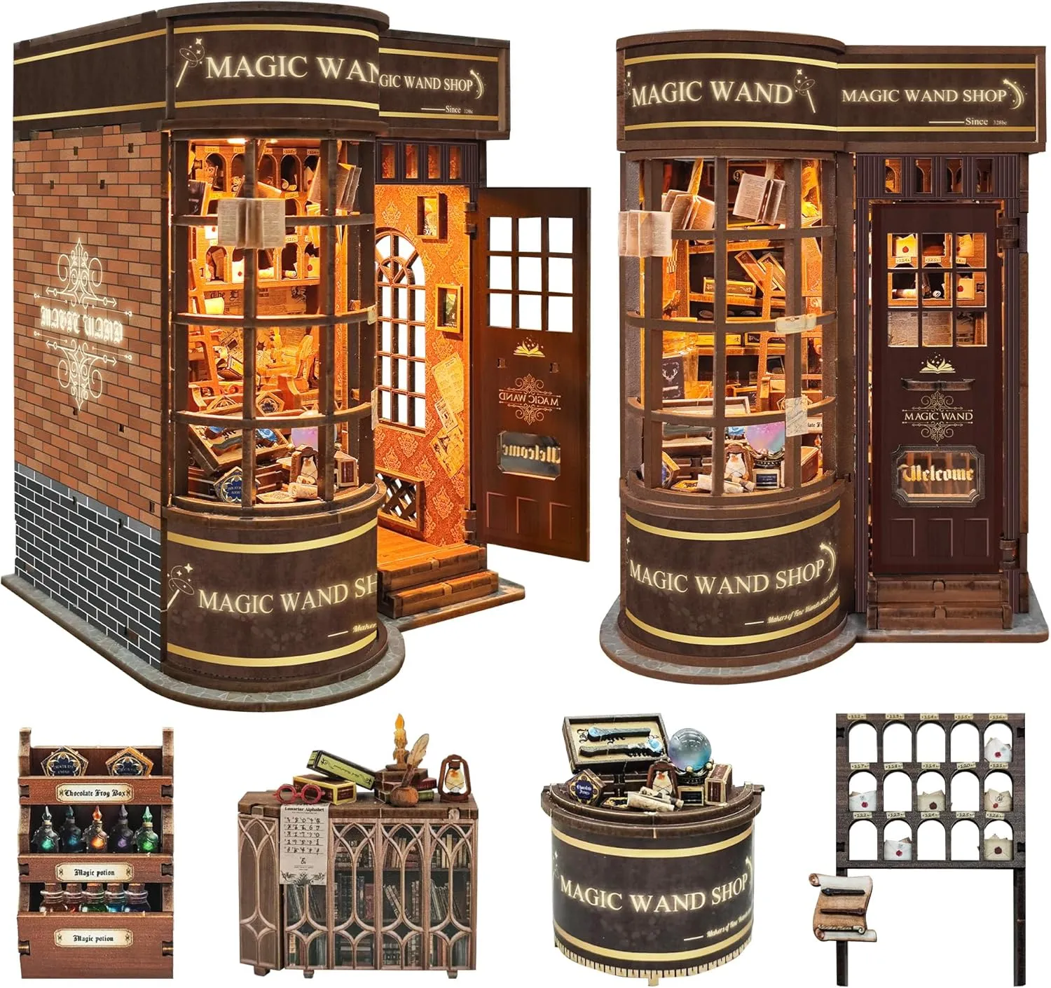 3D emission simply sick Wooden Puzzle, DIY Dollhouse Miniature Booknook Kit Creative Bookend Bookshelf Decor for Adults Teens -Magic Wand Shop(SQ-51) DIY Book Nook Kit with Magic Wand, 