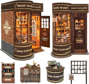 3D emission simply sick Wooden Puzzle, DIY Dollhouse Miniature Booknook Kit Creative Bookend Bookshelf Decor for Adults Teens -Magic Wand Shop(SQ-51) DIY Book Nook Kit with Magic Wand, 