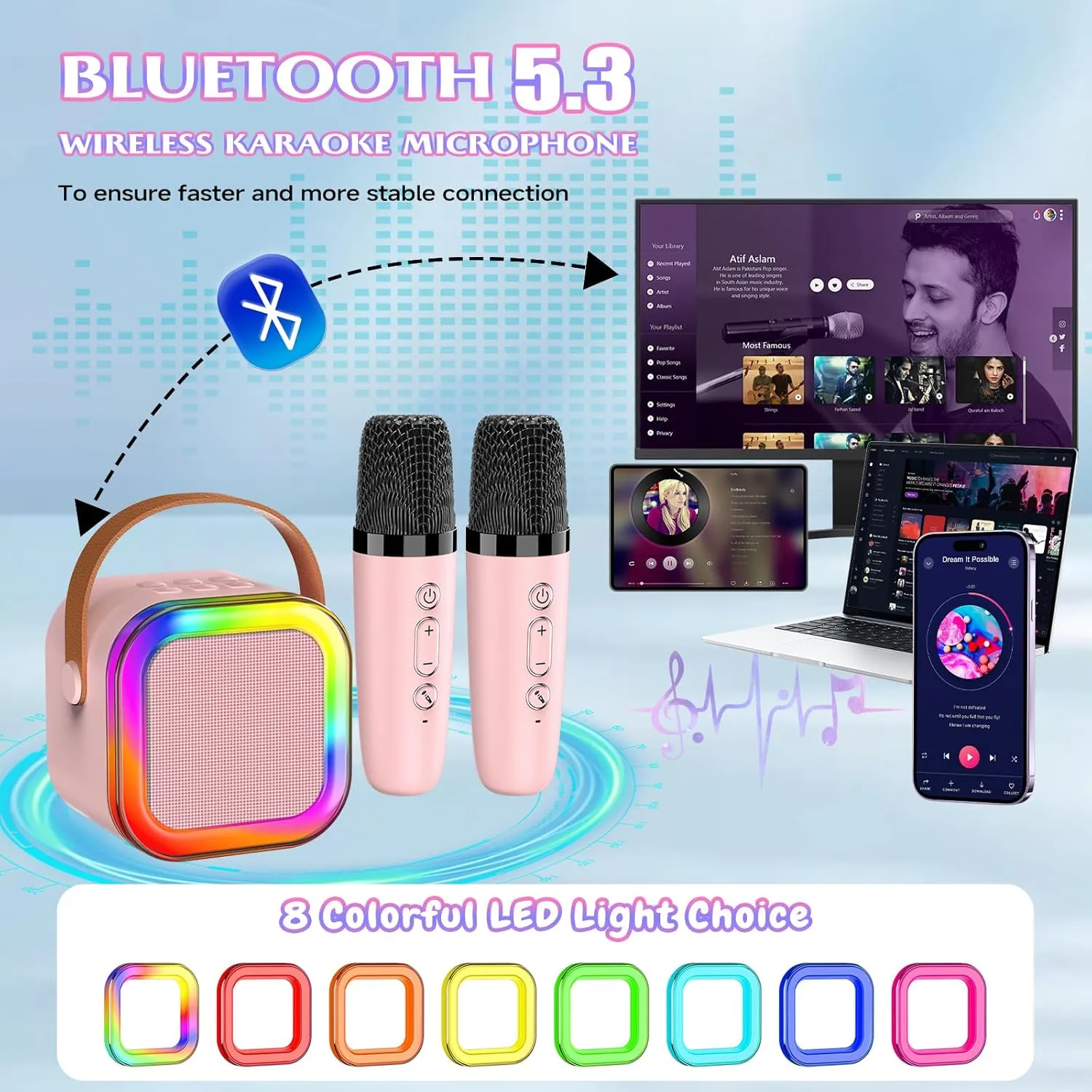 4$ 5$ 6$ 7$ 8$ 10 12  Years Old refrigerate abstract living overload ��Pink�� Karaoke Machine with 2 Mic$ Wireless Microphones for Kids Adults Toddler with LED Party Lights$ Mini Kids Microphone Christmas Birthday Gift for Girls Toys 