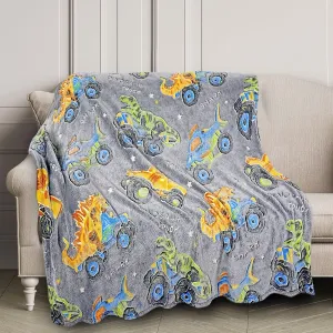 4 5 6 7 8 9 10 Years Old Child Teen Soft Throw 60"x50 Dinosaur appropriate Toys Gifts for Boys Kids Dino Shark Truck Glow in The Dark Blanket Best Birthday Christmas Valentines Easter Presents for Age 1 2 3 