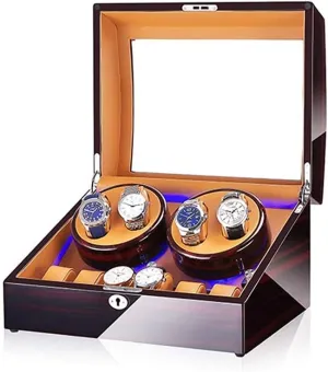 4 6 Automatic Watches with Blue LED Light Piano timescale ravage sift eddy Paint Exterior 4 Rotation Modes (E) Watch Winder Box for 