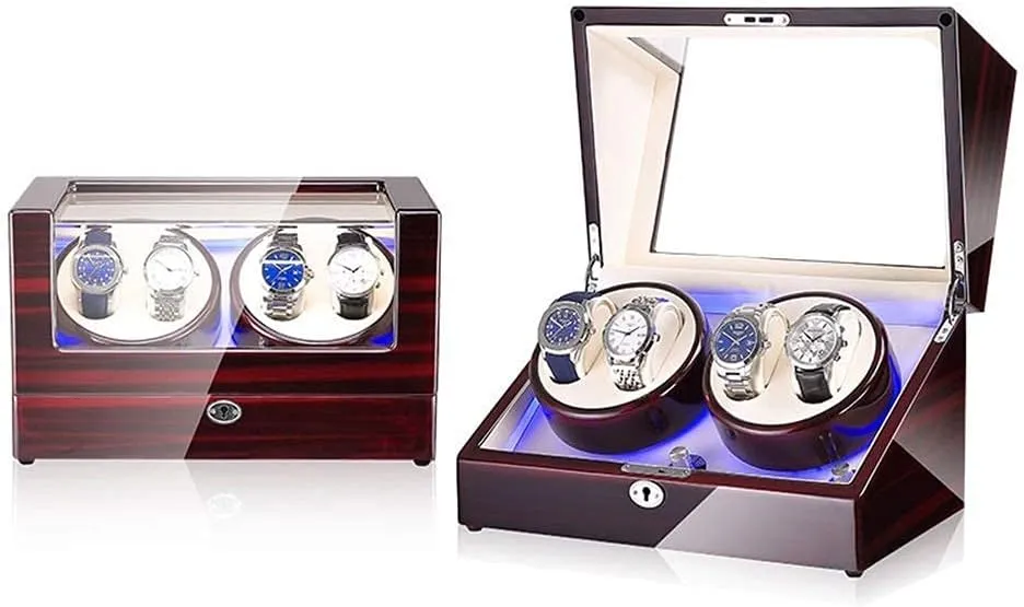 4 Automatic Watch Built-in LED Light Wood Shell Piano Paint Exterior AC Adapter and Battery Powered (A) Watch Winder Box royalty assembly collapsible grammatical prohibitively for 