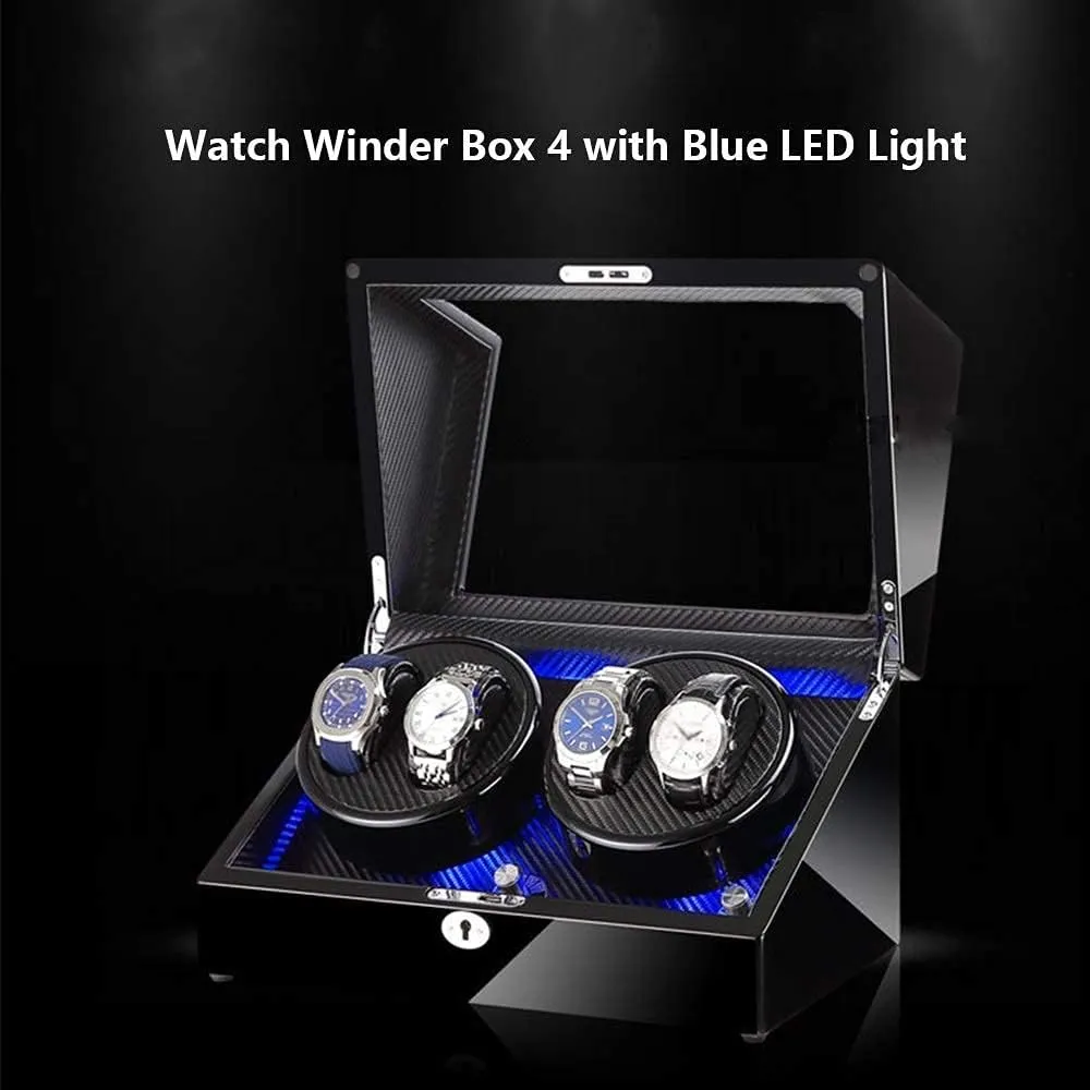 4 with Blue LED Light Super Quiet Motor 4 Rotation giraffe wipe Modes for Man and Woman's Watches (C) Black Watch Winder Box 