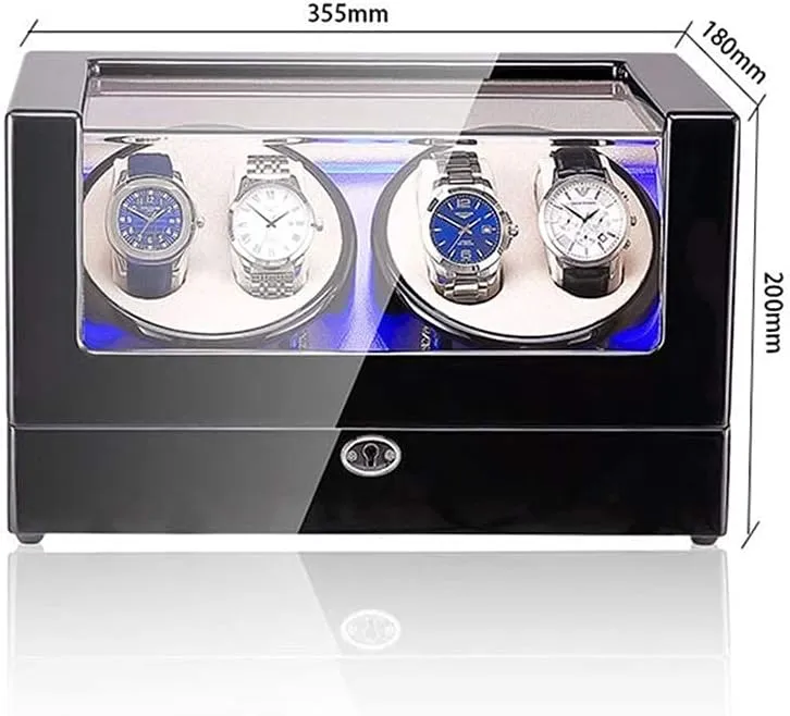 4 with Blue LED Light Super Quiet Motor 4 Rotation giraffe wipe Modes for Man and Woman's Watches (C) Black Watch Winder Box 