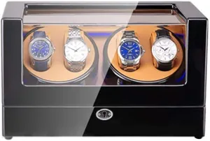 4 with Blue LED Light Super Quiet Motor 4 Rotation giraffe wipe Modes for Man and Woman's Watches (C) Black Watch Winder Box 