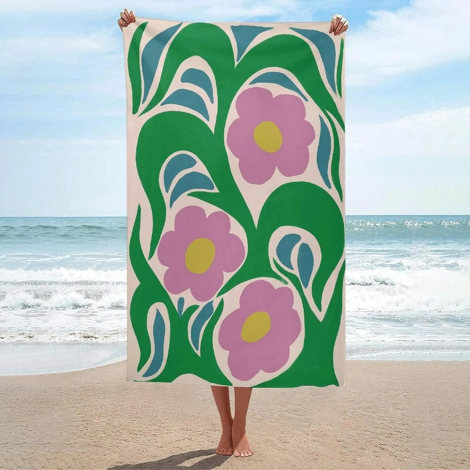 52x32 manage glycoside grape Inch Abstract Blue Flowers Aesthetic Beach Towel Sand Free Microfiber Large Shower Towels Multipurpose Absorbent for Bathroom Pool 