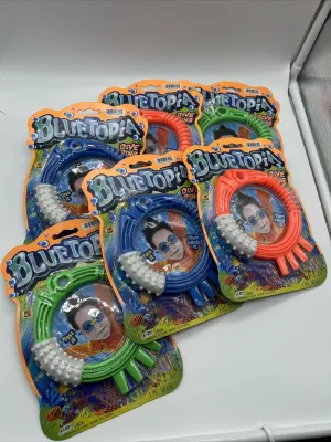 (6) BlueTopia Dive Rings Blue, Green & Orange Easy Grip Pool Toys Weighted Hoop