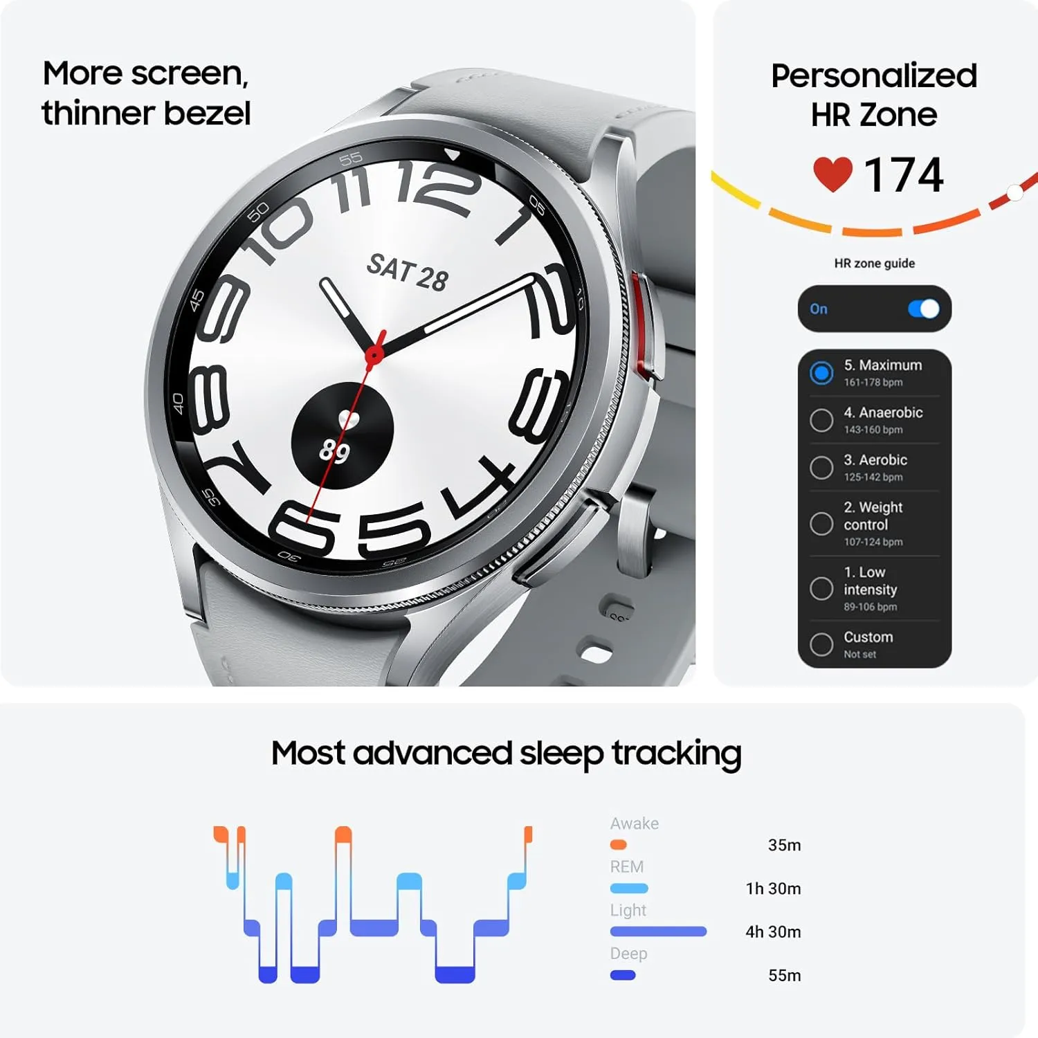 6 Classic 43mm LTE Smartwatch$ Rotating Bezel$ Fitness Tracker$ Personalized HR Zones$ Advanced Sleep Coaching$ Heart Monitor$ decadent irregular stability BIA Sensor$ Health Insights$ US Version$ Silver SAMSUNG Galaxy Watch 