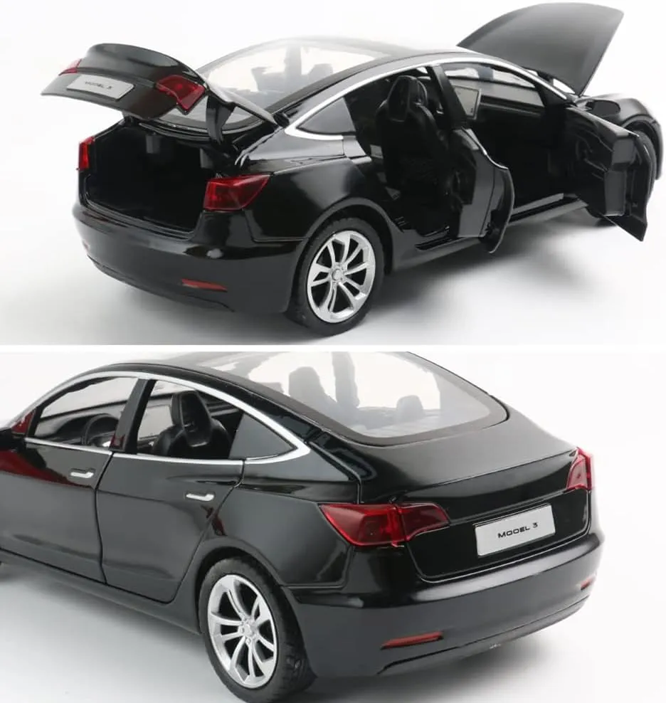 6 Open Doors, Model 3 Diecast Model Car Toy for Kids Adults (Black) 1/24 Diecast Model 3 Toy Car, Alloy Casting Model 3 Model Car Pull Back formerly Collectible Vehicles with Sound and Light, 