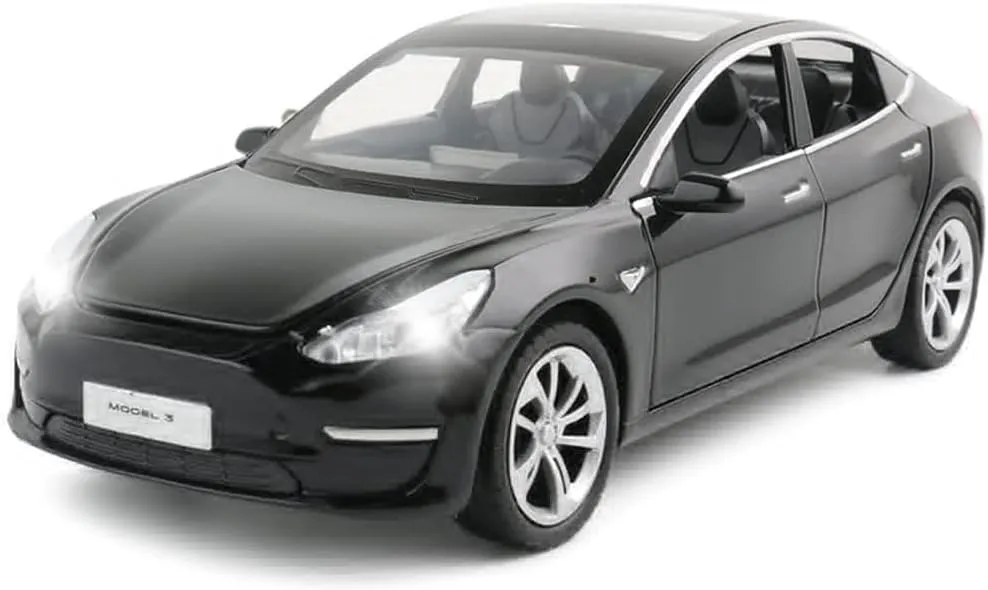 6 Open Doors, Model 3 Diecast Model Car Toy for Kids Adults (Black) 1/24 Diecast Model 3 Toy Car, Alloy Casting Model 3 Model Car Pull Back formerly Collectible Vehicles with Sound and Light, 