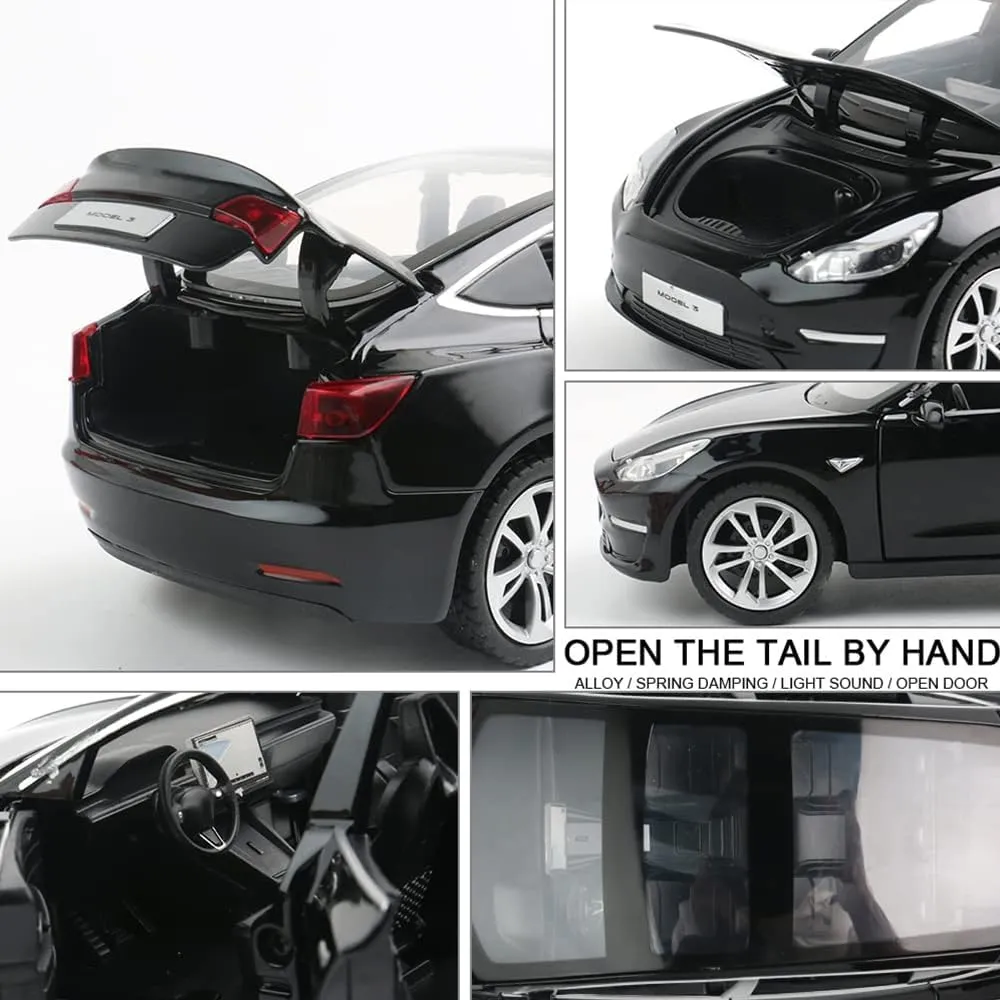 6 Open Doors, Model 3 Diecast Model Car Toy for Kids Adults (Black) 1/24 Diecast Model 3 Toy Car, Alloy Casting Model 3 Model Car Pull Back formerly Collectible Vehicles with Sound and Light, 