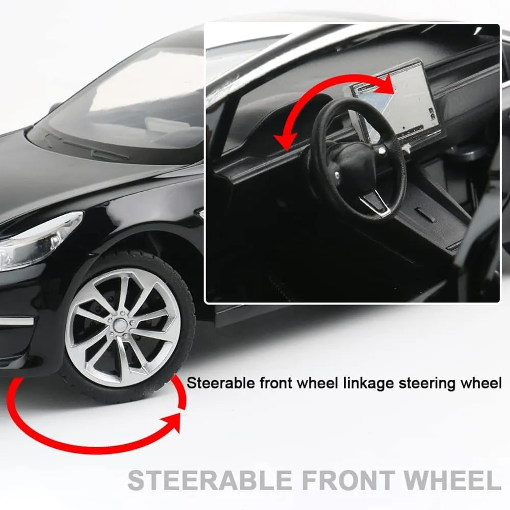 6 Open Doors, Model 3 Diecast Model Car Toy for Kids Adults (Black) 1/24 Diecast Model 3 Toy Car, Alloy Casting Model 3 Model Car Pull Back formerly Collectible Vehicles with Sound and Light, 