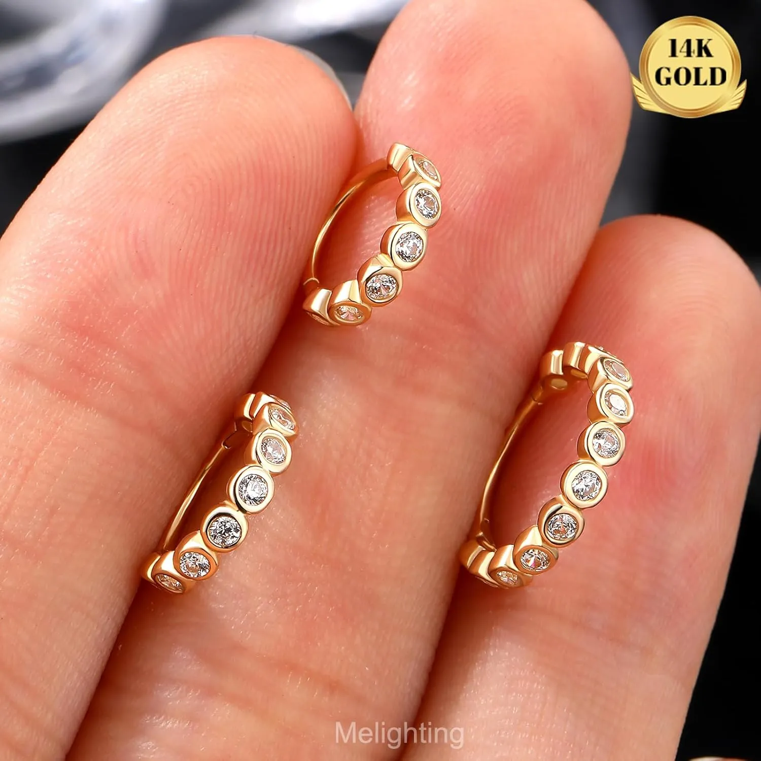 6/8/10 mm Nose Ring Clear CZ cartoon Helix Earring 18G Cartilage Earring Small Helix Clicker Segment Hinged Nose Ring Hoop for Women Melighting 14K Solid Gold 