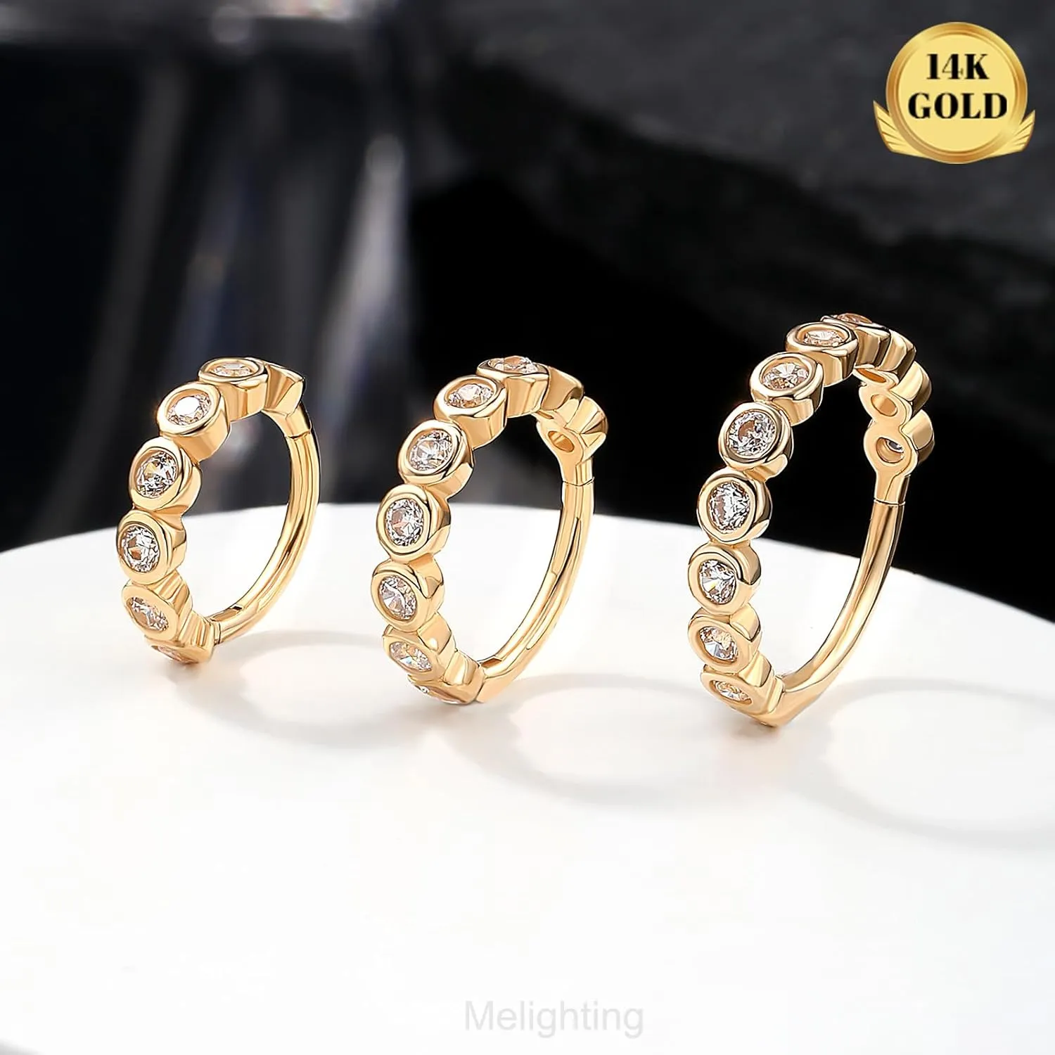 6/8/10 mm Nose Ring Clear CZ cartoon Helix Earring 18G Cartilage Earring Small Helix Clicker Segment Hinged Nose Ring Hoop for Women Melighting 14K Solid Gold 