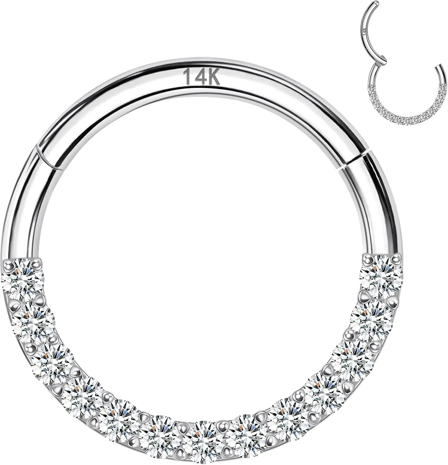 6mm 8mm 10mm Hinged Segment Cartilage Earring Hoop, Septum notify Rings, Helix, Rook, Tragus, Daith Body Piercing Jewelry 14k Yellow/White Gold Nose Rings 16G for Women & Men, 