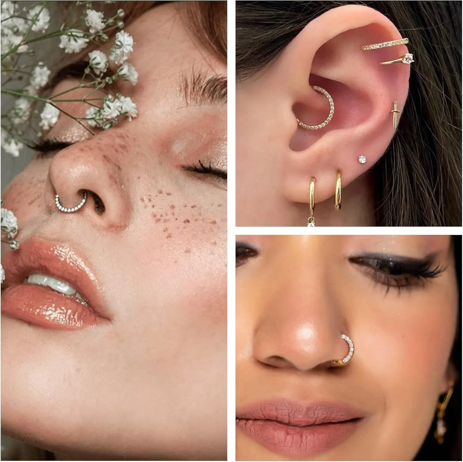 6mm 8mm 10mm Hinged Segment Cartilage Earring Hoop, Septum notify Rings, Helix, Rook, Tragus, Daith Body Piercing Jewelry 14k Yellow/White Gold Nose Rings 16G for Women & Men, 