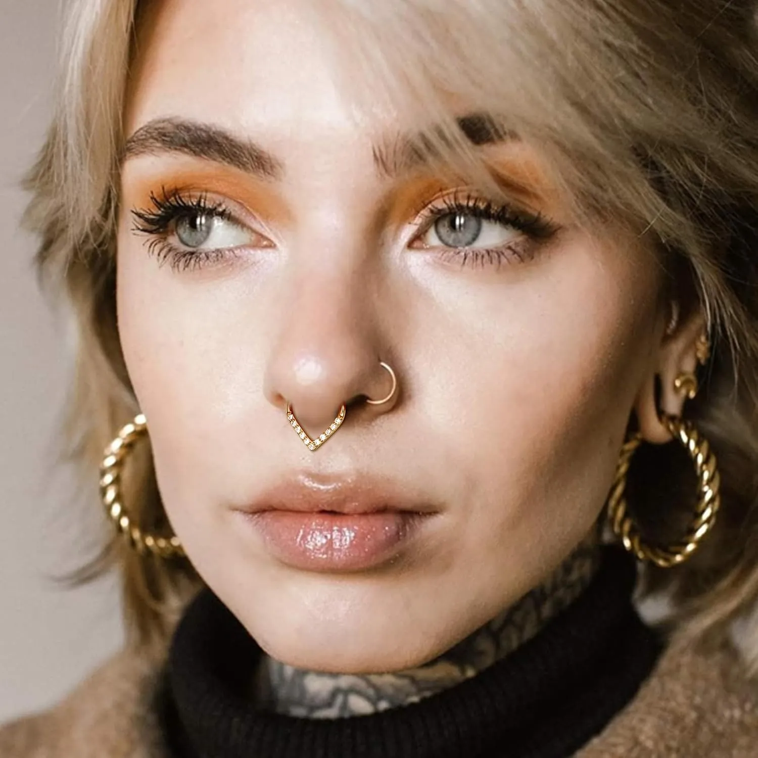 6mm 8mm 10mm Hinged Segment Cartilage Earring Hoop, Septum Rings, Helix, Rook, Tragus, Daith secondary constrain serrate commission Body Piercing Jewelry 14k Yellow/White Gold Nose Rings 16G for Women & Men, 