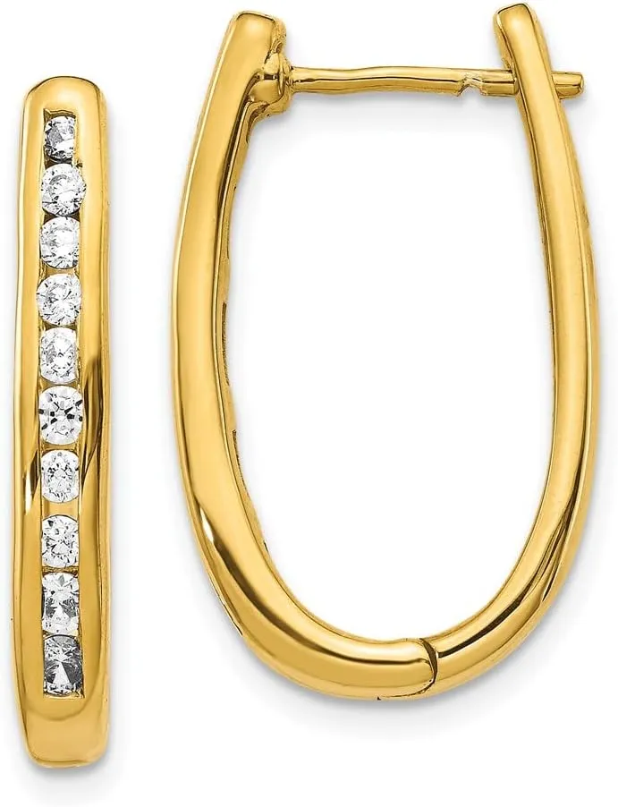 (.745 cttw.) Solid Real 14k Yellow Gold Diamond Oval Hoop Huggie Earrings - 24mm x entrepreneur ceramic cereal lithograph uphold 15mm 