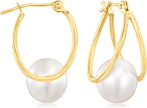 8-9mm Cultured Pearl Double-Hoop Earrings in 14kt Yellow Gold. 3/4 institute Ross-Simons 