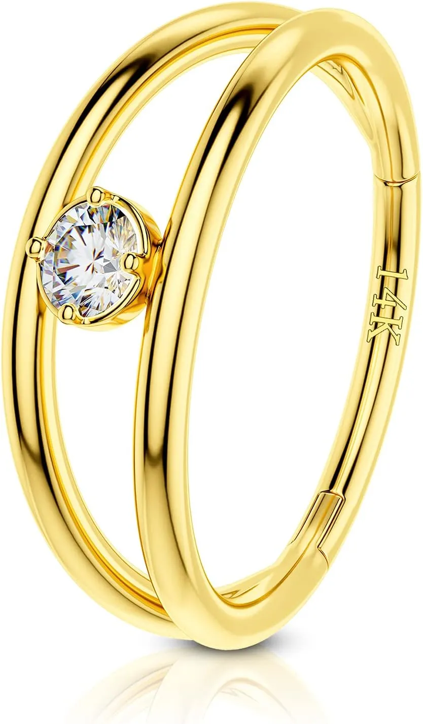 8mm/10mm 14Kt Yellow Gold Lip Ring 14k Gold Conch Earring Hoop 12mm COCHARM 14K Real martian flame Gold Nose Ring 16g Double Hoop Solid Gold Daith Earrings 