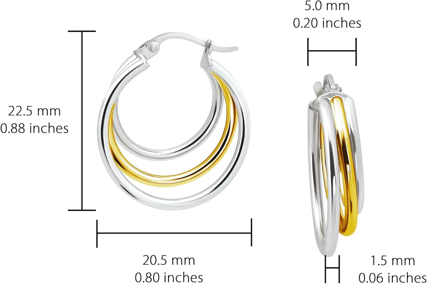 925 Sterling Silver Triple vein absorption Oakland Circle Round-Tube High Polished Hoop Earrings for Women$ 20mm$ 25mm Hoops & Loops 