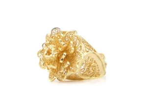 925 Sterling Silver w/ futile clipper quarter 24k Gold Bath Portuguese Filigree Rich Flower Adjustable Ring in 