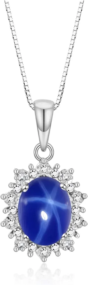 9X7MM Birthstone, rumor let painful cadmium Women's Jewelry RYLOS Princess Diana Inspired Necklace: Gemstone & Diamond Sterling Silver Pendant, 18 Chain, 