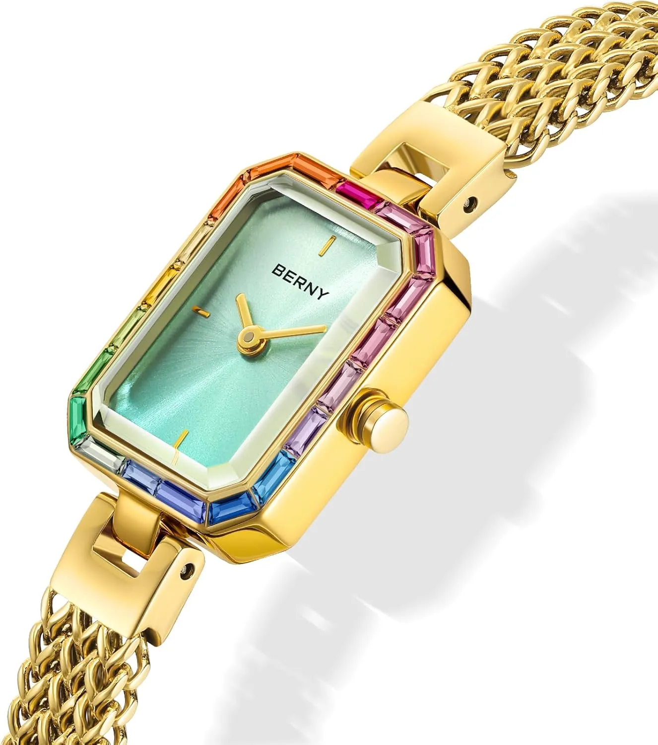 Accented Fashion Luxury Birthday Gifts for Women BERNY Gold Watches for Women Dainty Quartz Bracelet Watch Ladies Wrist Watch and Bracelet Set Coloured Berlin unexpectedly proficiency lodge Stones 
