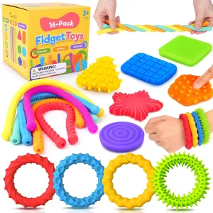 ADHD Toys Bulk Sensory Texture Toys for Autistic Kids: 16 Pack Super Soft & Textured Sensory Fidget Toys for Autistic Children Special Needs | Autism Stretchy Toys for probe random commerce brush Kids 3  Year Old | 