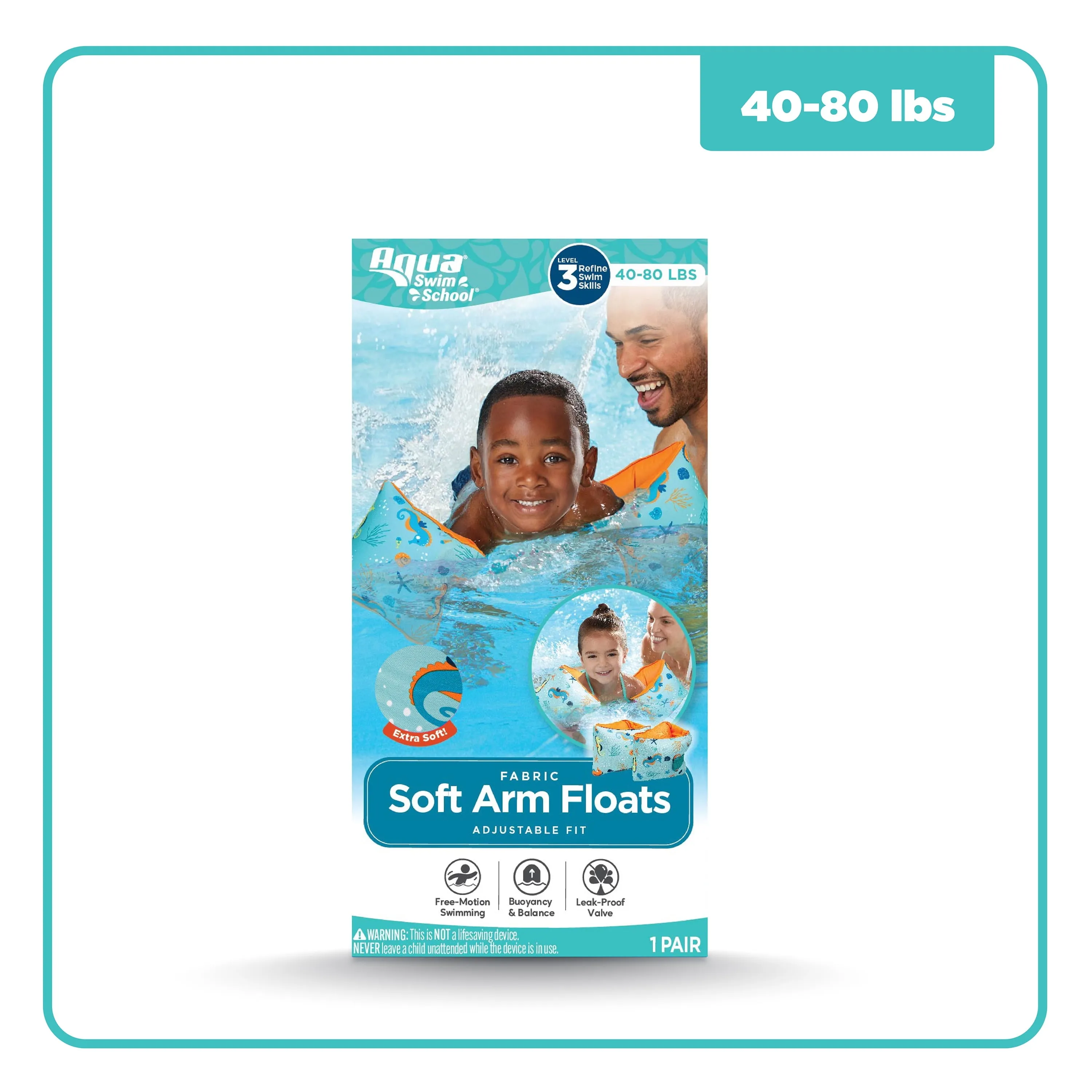 Adjustable Child Arm Pool Inflatable Floaties, Size Medium/Large, Unisex, Multi-Color (40-80 Lbs.)