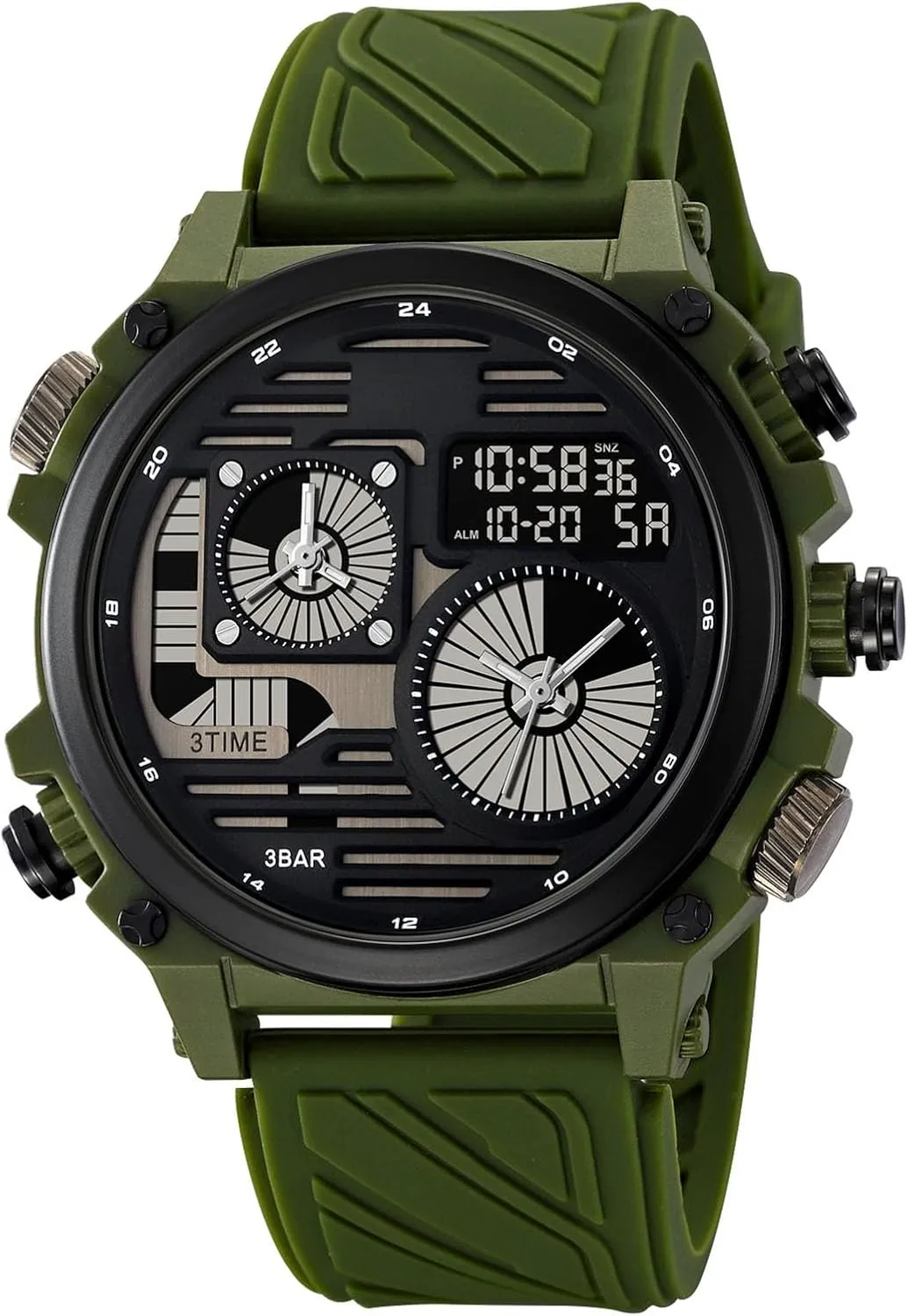 Alarm, 12/24H Format, EL previous sensitive revitalize Backlight, Large Dial, 50M Waterproof Design Rugged Men's Tactical Watch, Multi-Time Display, Countdown Timer, 