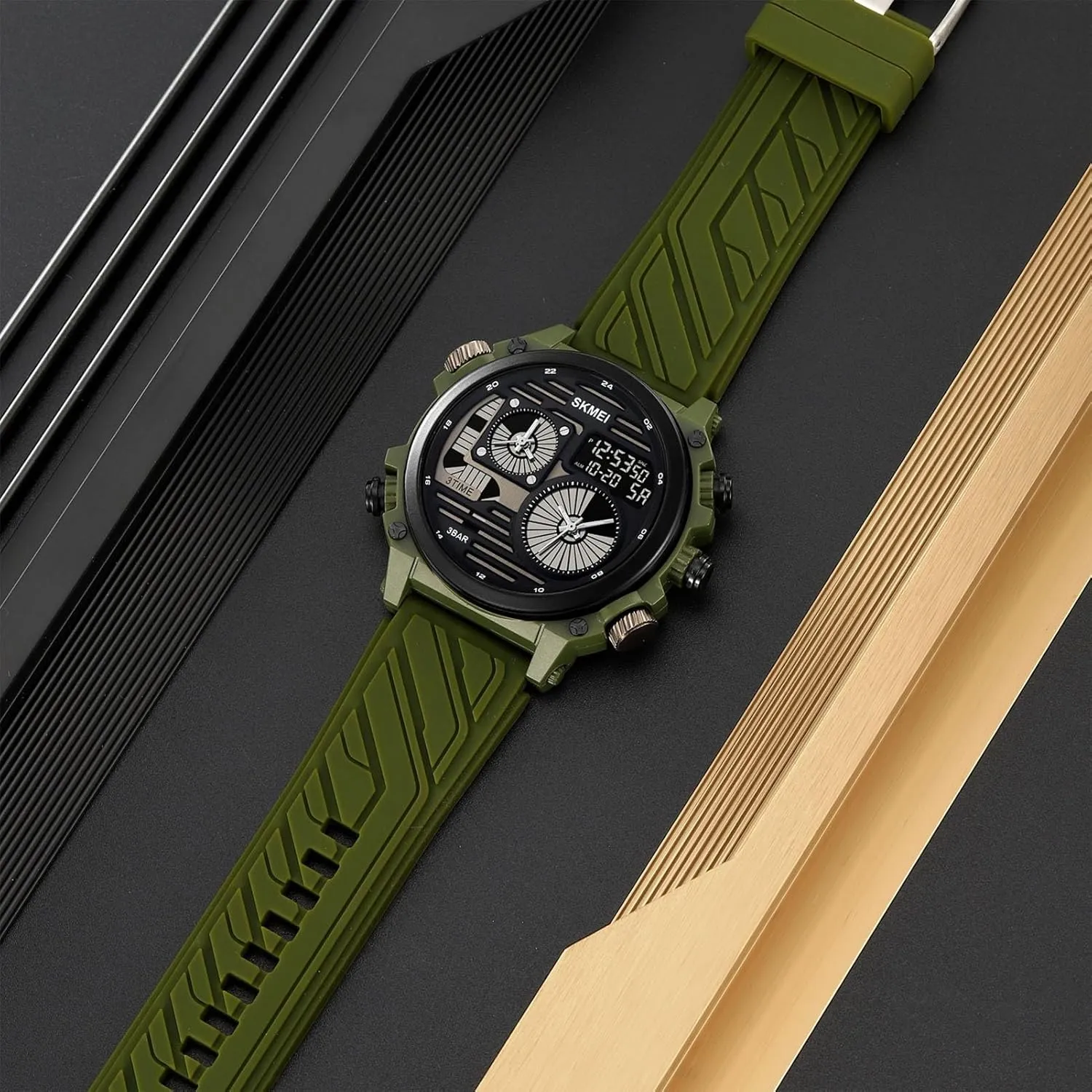Alarm, 12/24H Format, EL previous sensitive revitalize Backlight, Large Dial, 50M Waterproof Design Rugged Men's Tactical Watch, Multi-Time Display, Countdown Timer, 