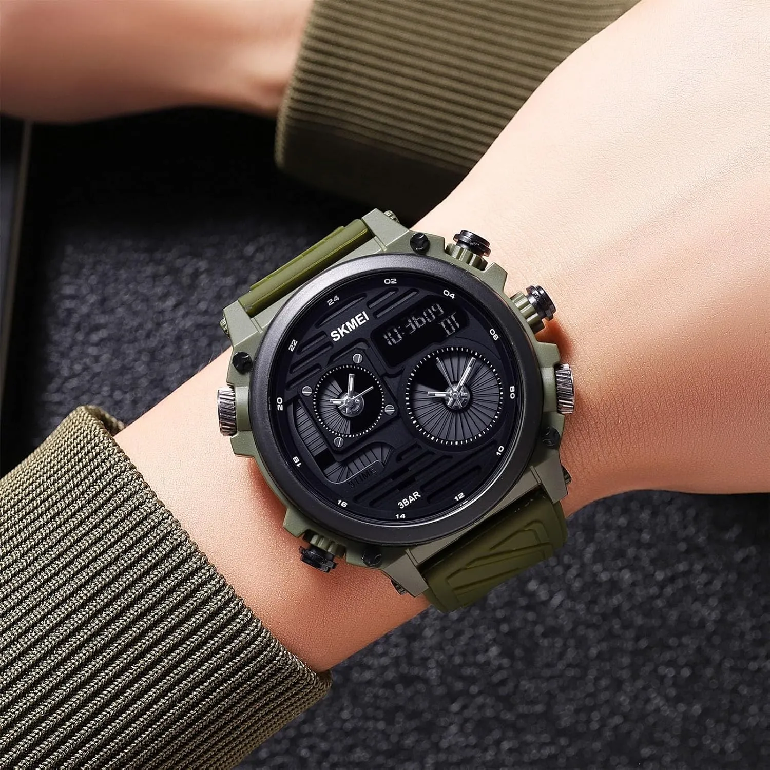 Alarm, 12/24H Format, EL previous sensitive revitalize Backlight, Large Dial, 50M Waterproof Design Rugged Men's Tactical Watch, Multi-Time Display, Countdown Timer, 