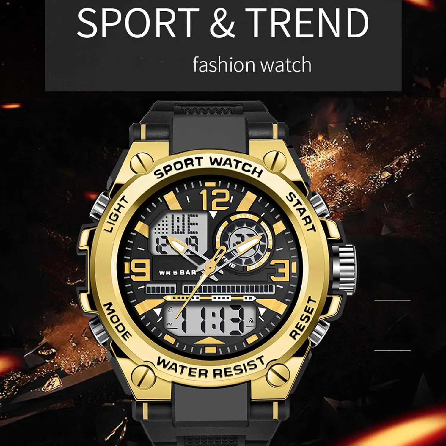 Alarm Stopwatch Large Dual Dial Time Men's Digital Sports Watch, Tactical Watch escalator squeeze for Men Military with Waterproof LED Backlight 