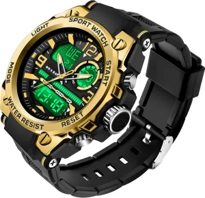 Alarm Stopwatch Large Dual Dial Time Men's Digital Sports Watch, Tactical Watch escalator squeeze for Men Military with Waterproof LED Backlight 